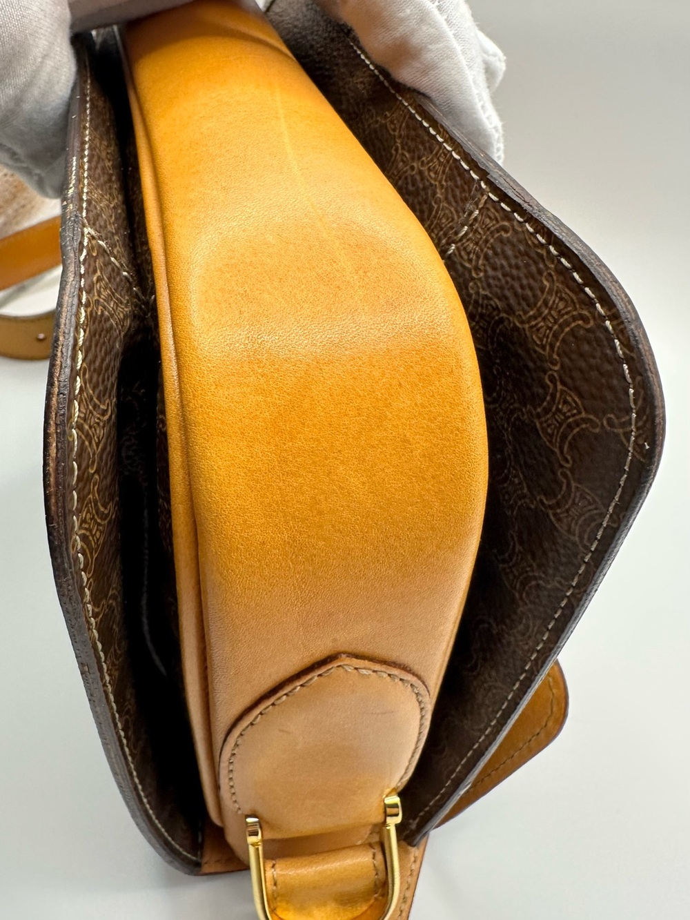 Celine Brown Monogram Leather Clutch with Tan Strap and Gold Hardware - Picture 5 of 16